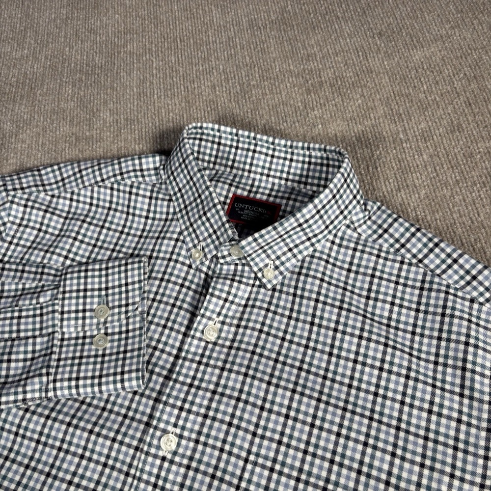 UNTUCKit Shirt Mens M Alberto Slim Fit Teal Black Plaid‎ Button Down Long Sleeve